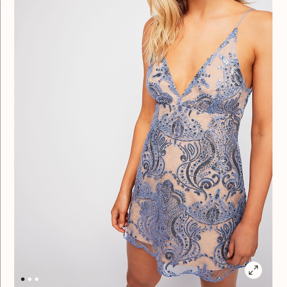 Free People Night Shimmers Mini Dress Light Blue